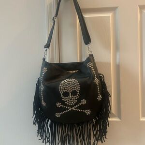 Black Fringe Skull Studded Bag